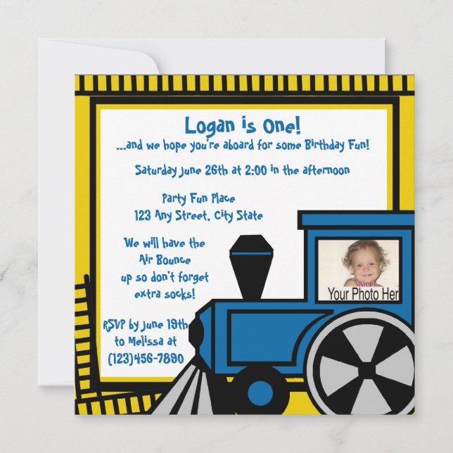 Happy Tracks Railroad Invitation (Front)