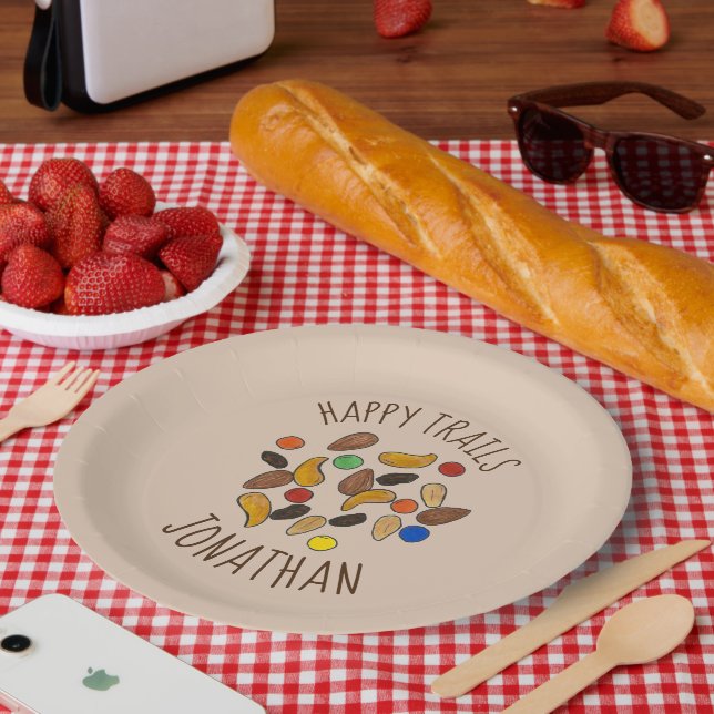 Happy Trails Camping Trail Mix Goodbye Retirement Paper Plate (Picnic)