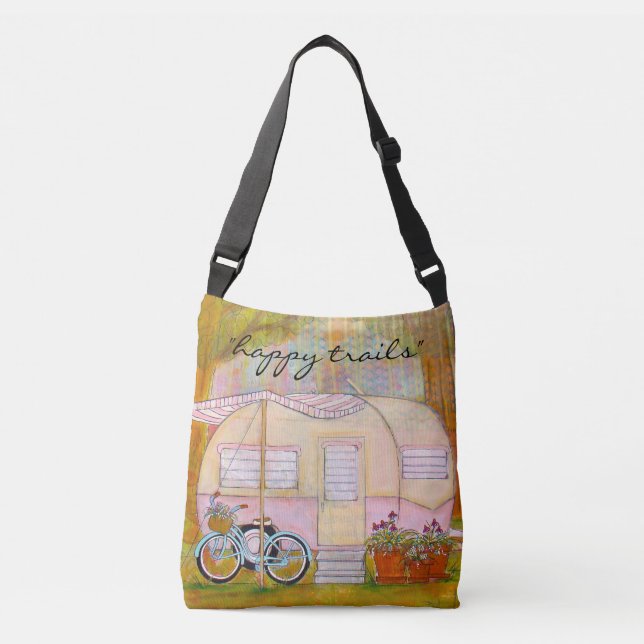 Happy Trails Vintage Trailer Tote Bag (Front)