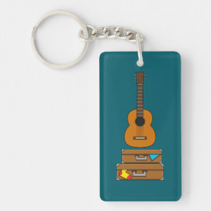 Happy Travel with Luggage and Guitar Key Ring