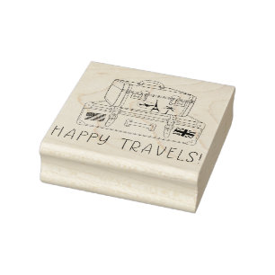 Happy Travels Suitcase Rubber Art Stamp