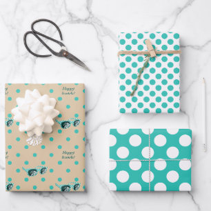 Happy Travels Sunglasses Polka Dots Turquoise Wrapping Paper Sheet