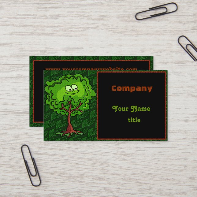 Happy Tree Leaf Green Bark Landscaper Business Card (Front/Back In Situ)