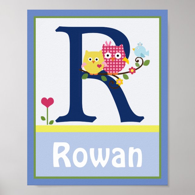 Happy Tree Owls Blue 2 Personalised Art Poster (Front)