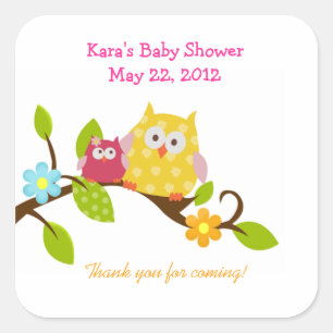 Happy Tree Owls Woodland SQUARE Favour Sticker