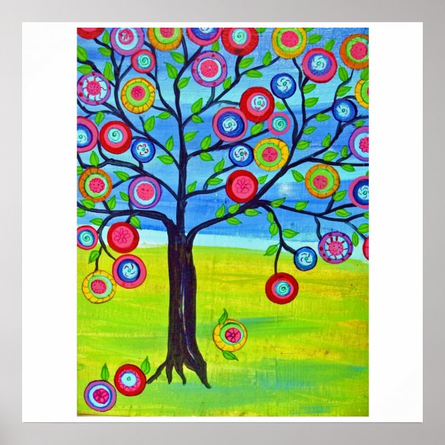 Happy Tree, Tree of life, Mexican folk art style Poster (Front)