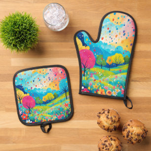 Happy Trees and Flowers, Nature Bliss Sweatshirt, Oven Mitt & Pot Holder Set