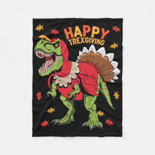 Happy Trexgiving T Rex Dinosaur Turkey Thanksgivin Fleece Blanket