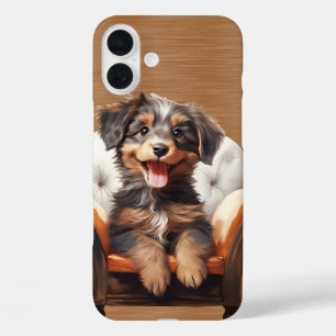 HAPPY TRI-COLORED LONG HAIRED PUPPY DOG iPhone 16 PLUS CASE