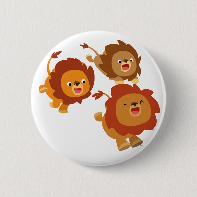Happy Trio of Cute Cartoon Lions Button Badge (Front)