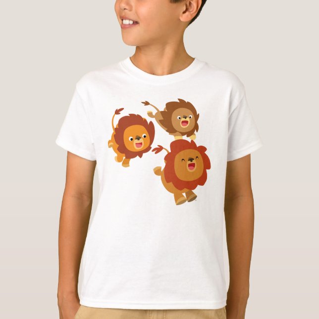 Happy Trio of Cute Cartoon Lions Children T-Shirt (Front)