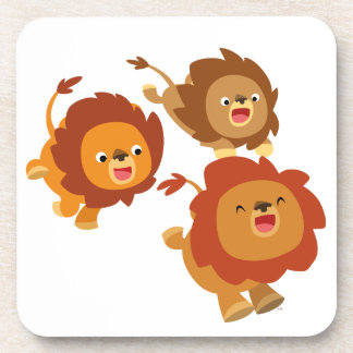 Happy Trio of Cute Cartoon Lions Coasters Set