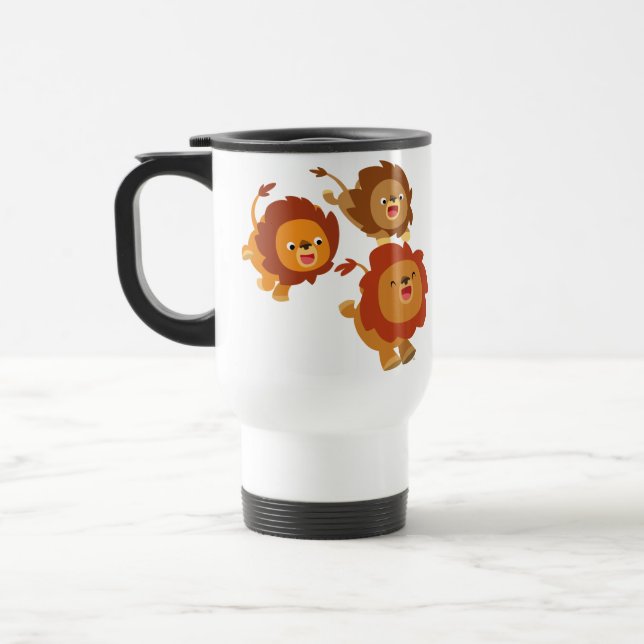 Happy Trio of Cute Cartoon Lions Commuter Mug (Left)