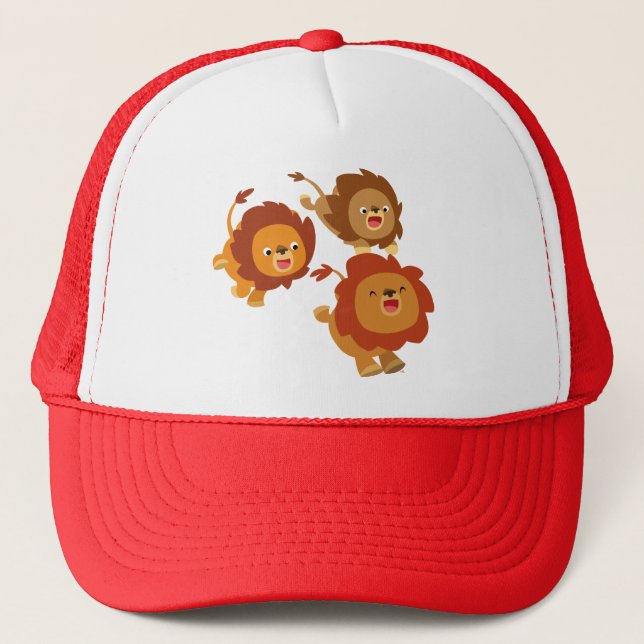 Happy Trio of Cute Cartoon Lions Hat (Front)