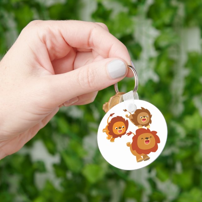 Happy Trio of Cute Cartoon Lions Keychain (Hand)