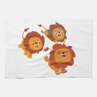 Happy Trio of Cute Cartoon Lions Kitchen Towel