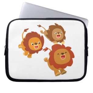 Happy Trio of Cute Cartoon Lions Laptop Sleeve