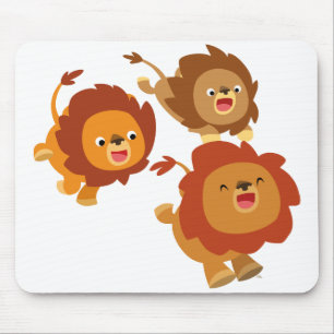 Happy Trio of Cute Cartoon Lions Mousepad