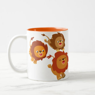 Happy Trio of Cute Cartoon Lions Mug