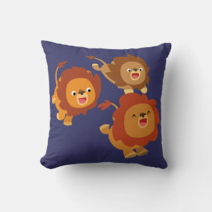 Happy Trio of Cute Cartoon Lions Pillow