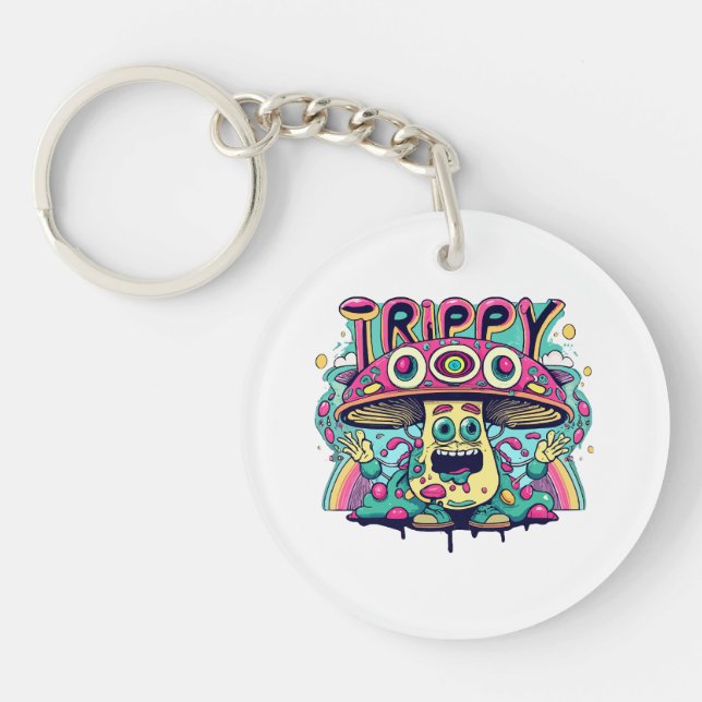 Happy Trippy Mushroom Key Ring (Front)