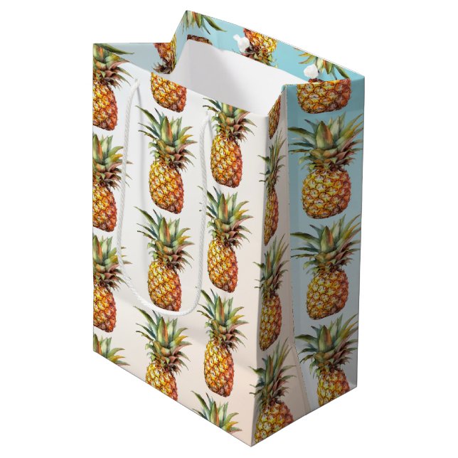 Happy Tropical Cream Aqua Pineapples Medium Gift Bag (Front Angled)