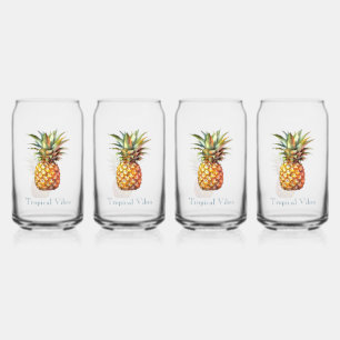 Happy Tropical Pineapple Can Glass