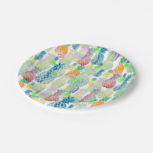 happy tropical summer pineapple pattern paper plate