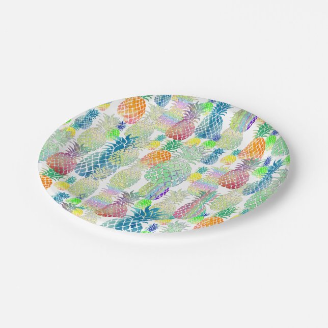 happy tropical summer pineapple pattern paper plate (Angled)
