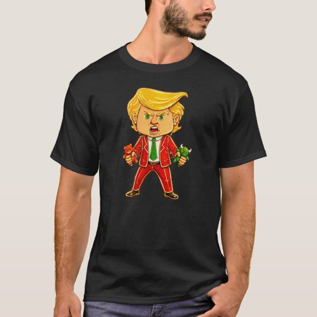 Happy Trump Funny Trump Bull Bear Trump Meme Chibi T-Shirt (Front)