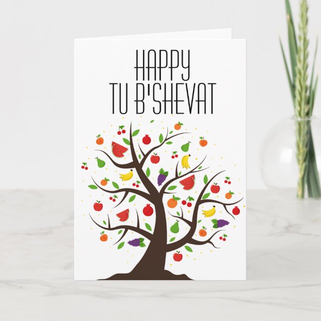 Happy Tu B'Shevat Fruit Tree Holiday Card (Front)