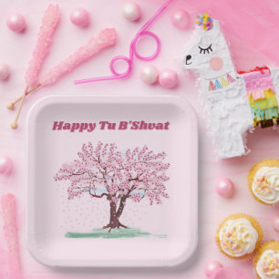 Happy Tu B'shvat / Bishvat Pink Tree Paper Plate