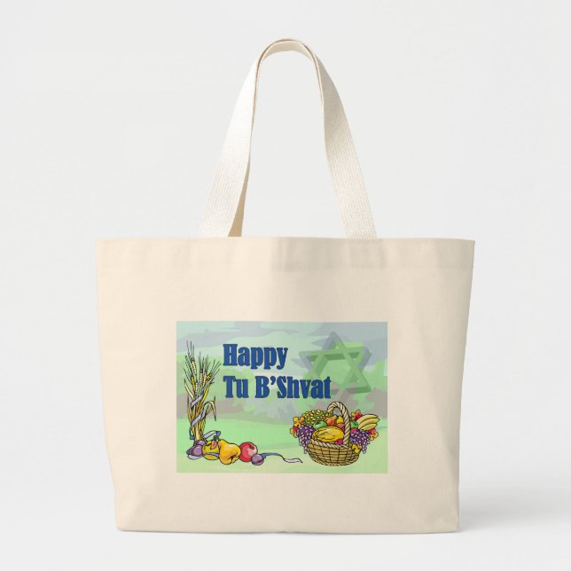 Happy Tu B'Shvat Large Tote Bag (Front)