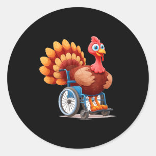 Happy Turkey Costume In Wheelchair For Thanksgivin Classic Round Sticker