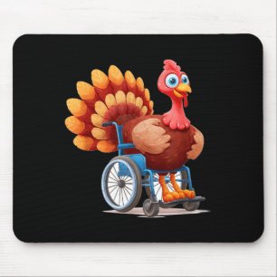 Happy Turkey Costume In Wheelchair For Thanksgivin Mouse Mat