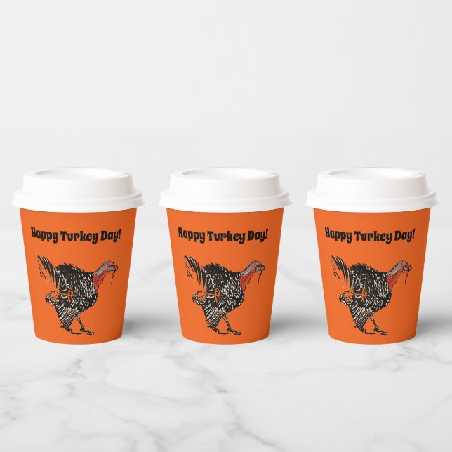 Happy Turkey Day Cartoon Thanksgiving Drawing Paper Cups (Multi)