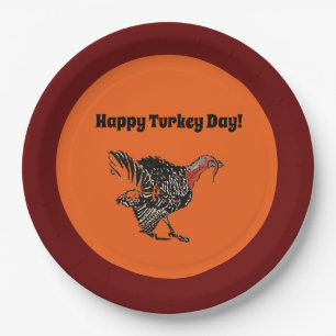 Happy Turkey Day Cartoon Thanksgiving Drawing Paper Plate