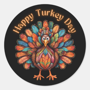 Happy Turkey Day Classic Round Sticker