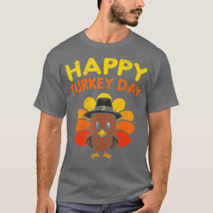 Happy Turkey Day Cute Thanksgiving Pilgrim Kids Bo T-Shirt