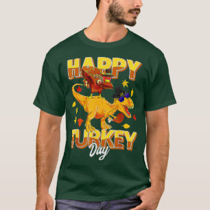 Happy Turkey Day Dabbing Turkey Saurus T Rex Thank T-Shirt