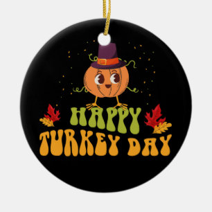 happy turkey day fall thanksgiving day special ceramic tree decoration
