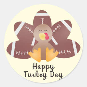 Happy Turkey Day Football Feathers Classic Round Sticker