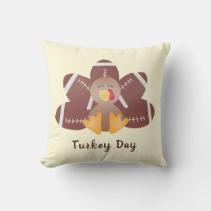Happy Turkey Day Football Feathers Cushion