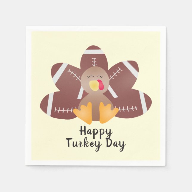 Happy Turkey Day Football Feathers Napkin (Front)