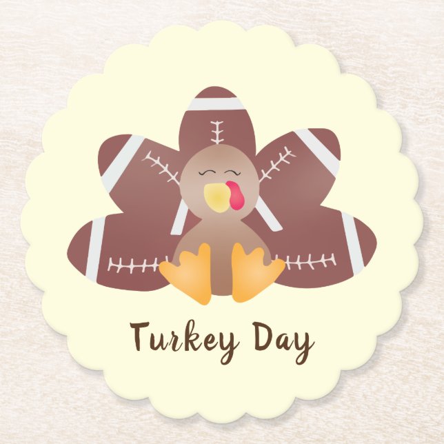 Happy Turkey Day Football Feathers Paper Coaster (Front)