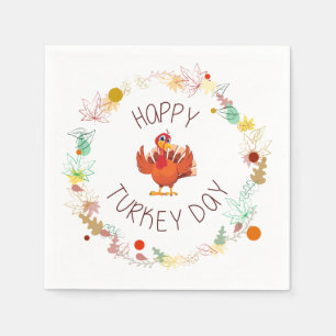 Happy Turkey Day Leaves and Turkey Napkin