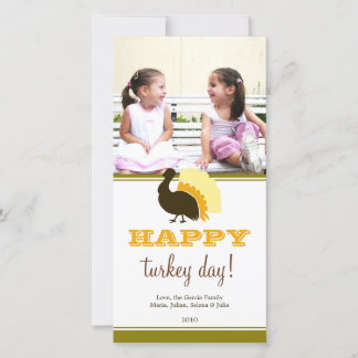 Happy turkey day orange green custom Thanksgiving Holiday Card