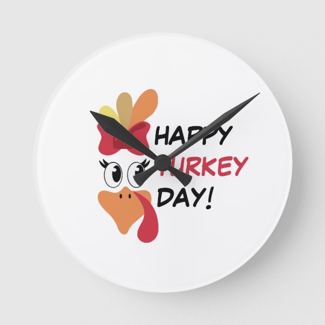 Happy turkey day round clock (Front)
