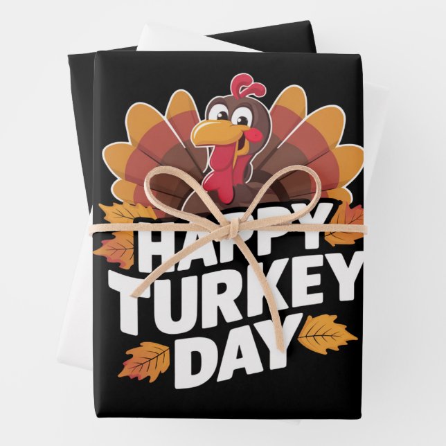 Happy Turkey Day Thanksgiving Day Holiday Gift  Wrapping Paper Sheet (In situ)