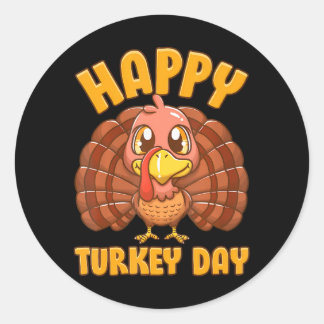 Happy Turkey Day Thanksgiving Gobble Teacher Classic Round Sticker
